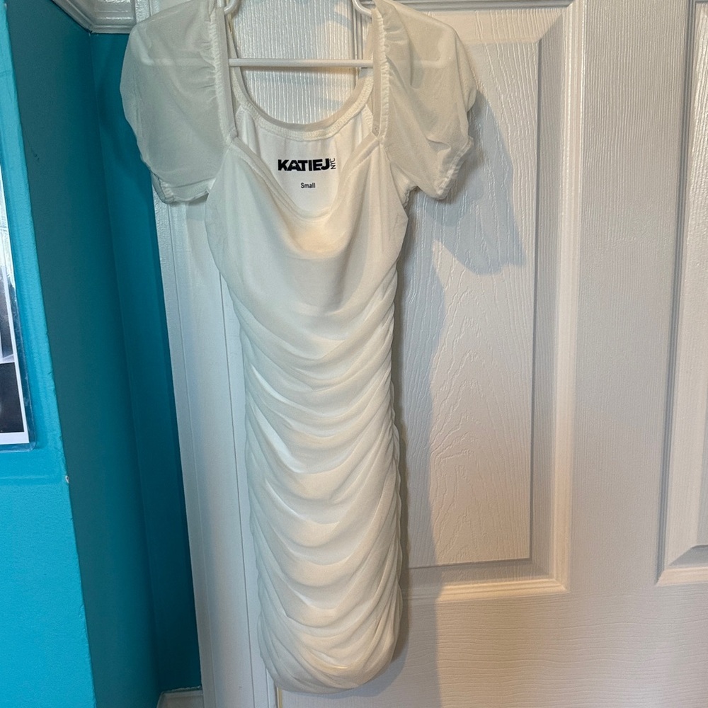 Katie J NYC White Ruched Mini Dress